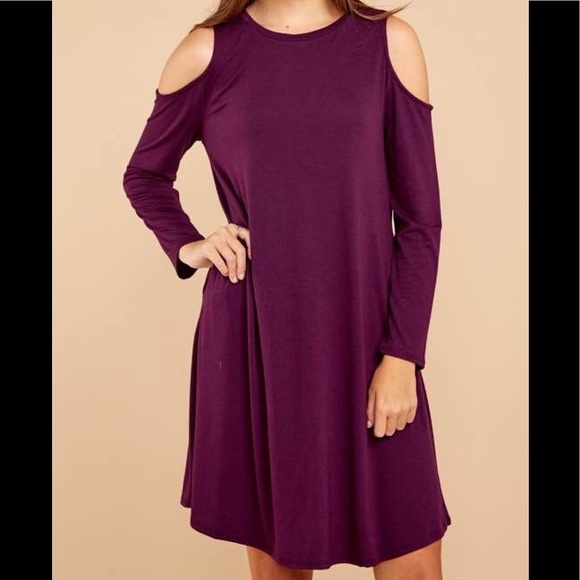 NWT Dark Purple Cold Shoulder Knit Dress - Picture 4 of 5